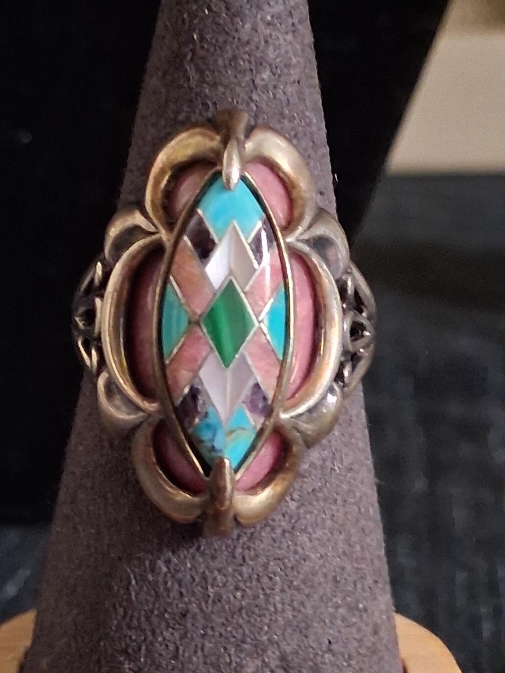 Carolyn Pollack Sterling Silver Mosaic Inlay Ring Southwestern 925 Turquoise